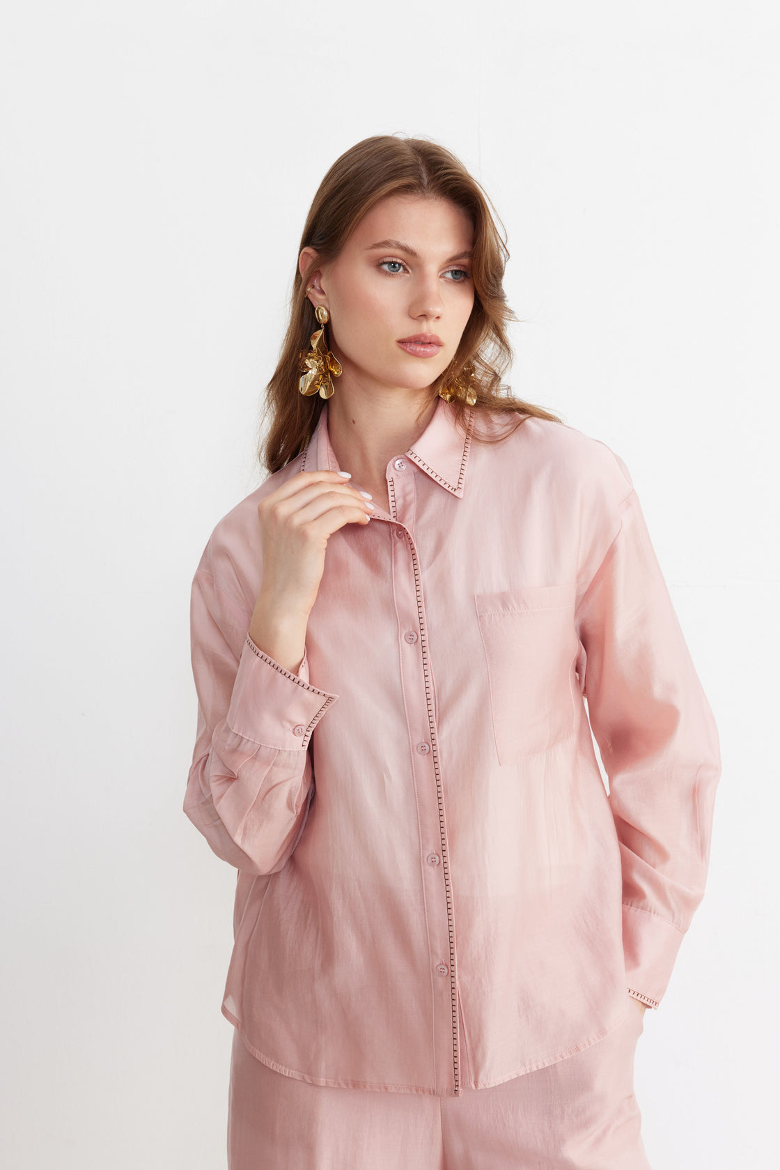 Contrast-Stitch Oversized Set— Blush pink