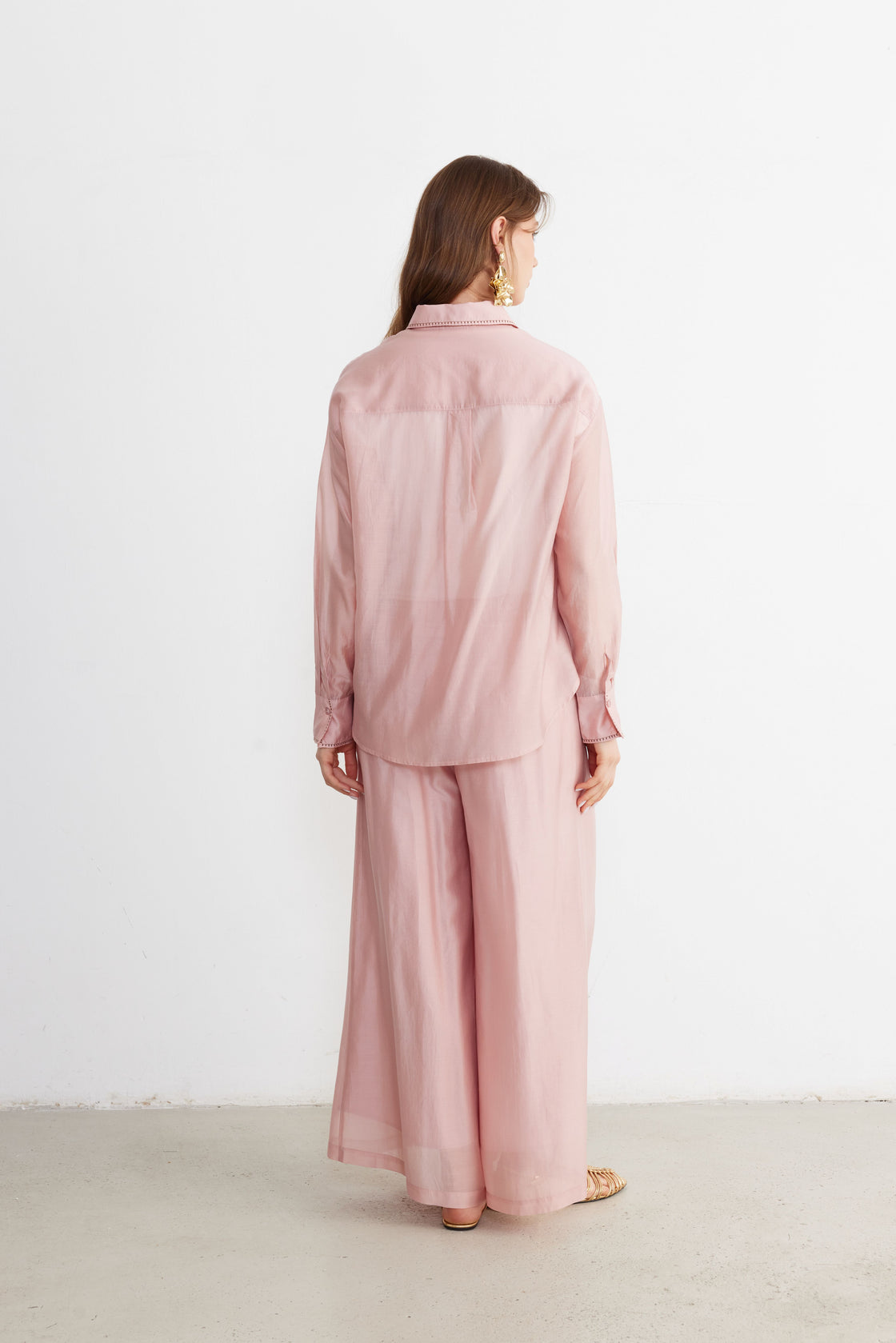 Contrast-Stitch Oversized Set— Blush pink