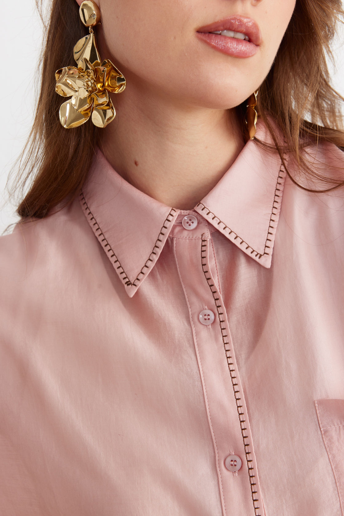 Contrast-Stitch Oversized Set— Blush pink
