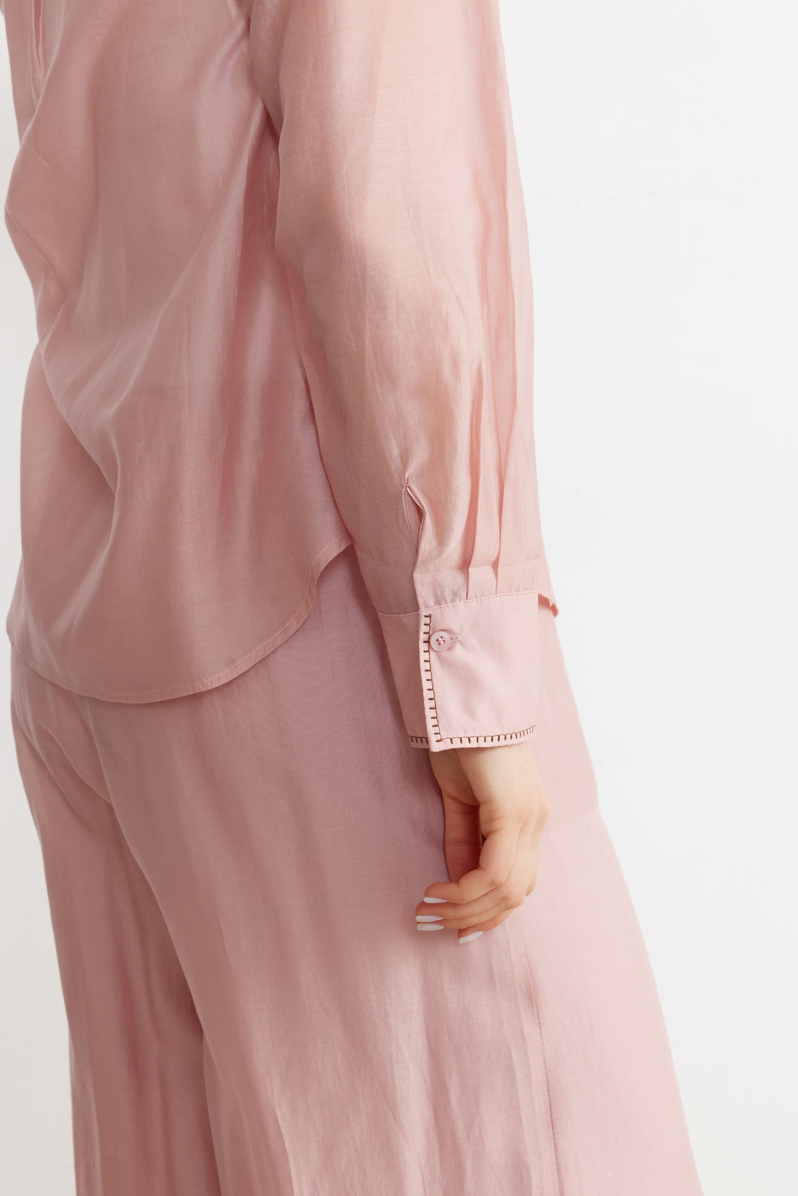 Contrast-Stitch Oversized Set— Blush pink