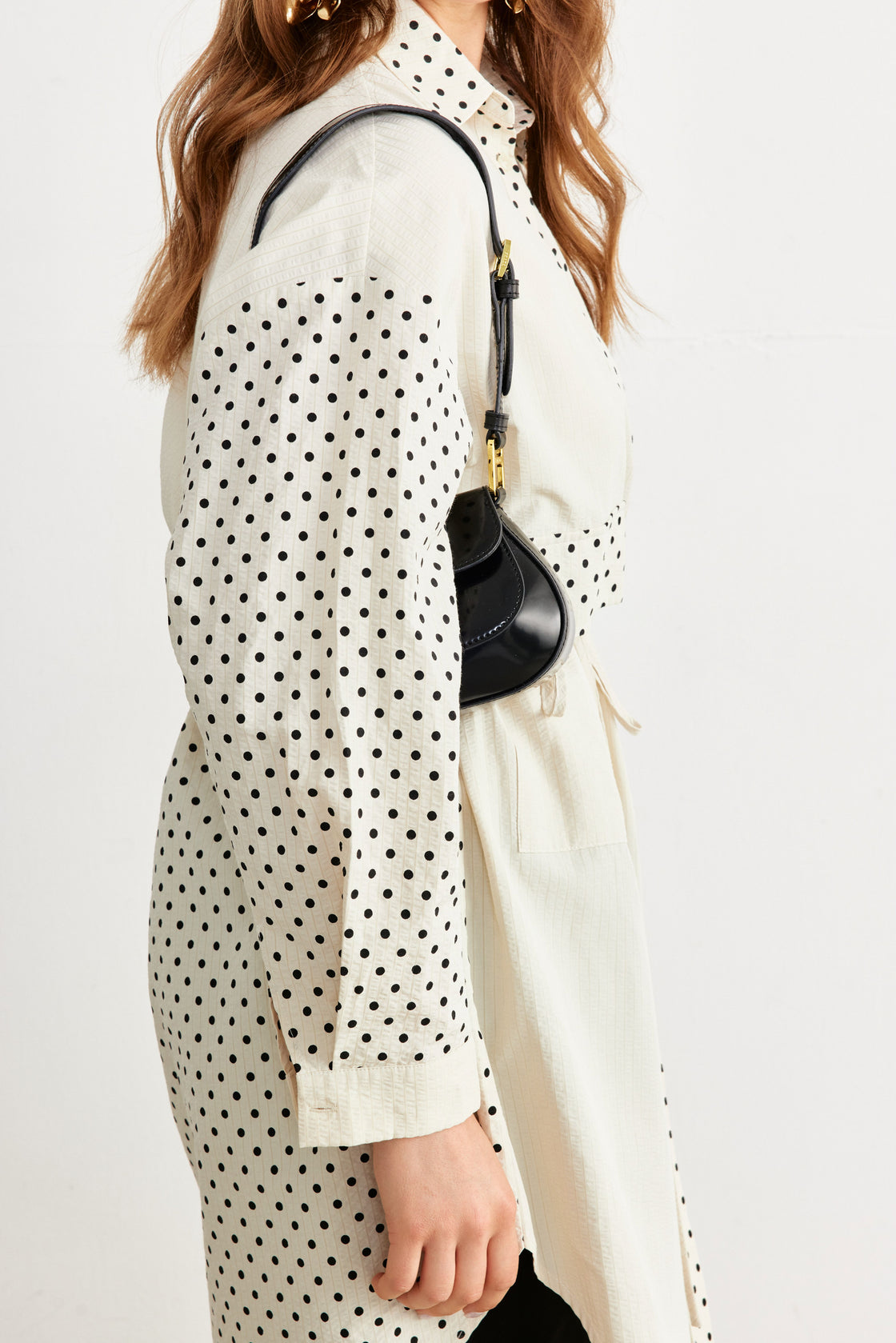 Polka-Dot Panelled Drawstring Shirt Tunic — Ivory/Black