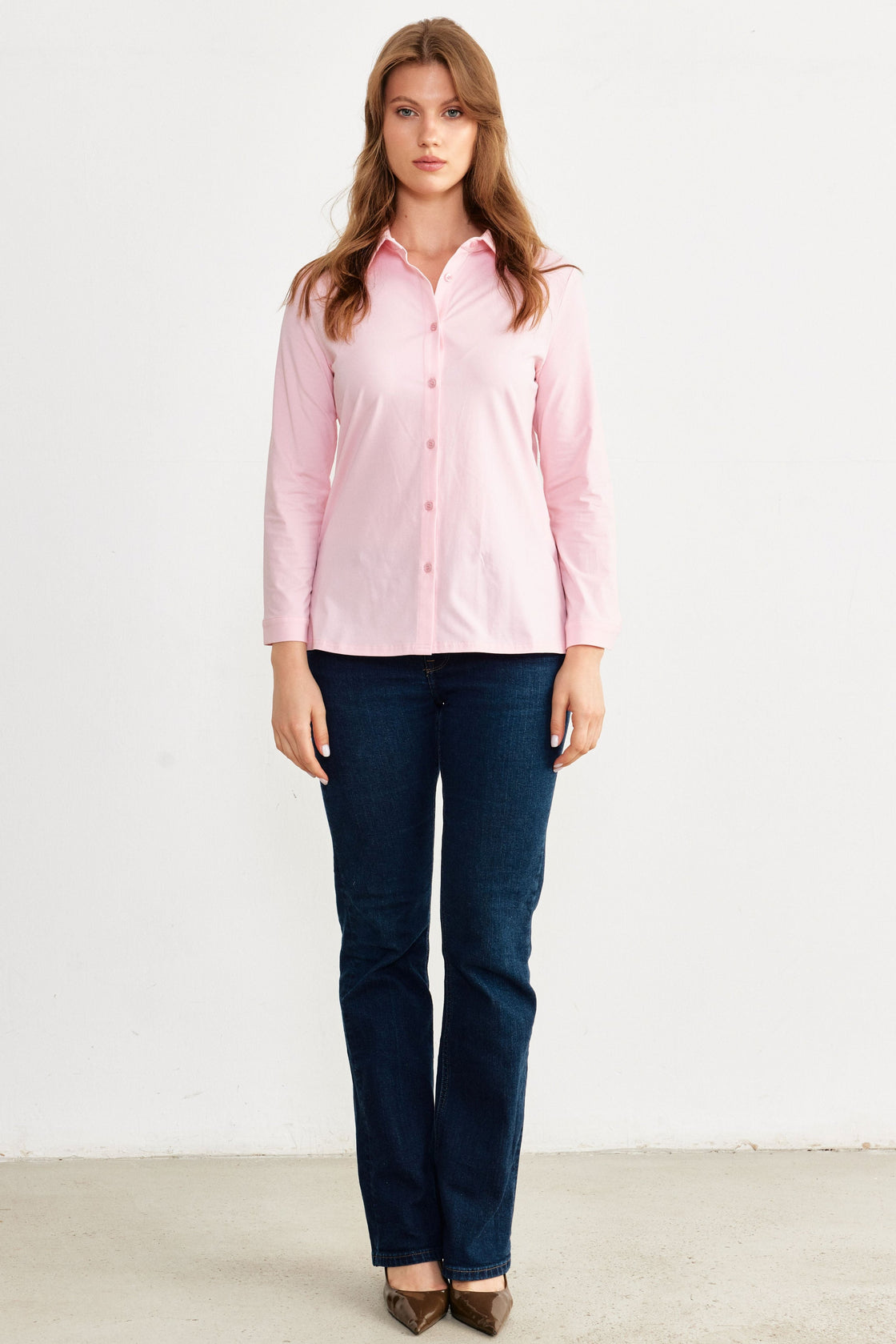 Stretch Jersey Tailored Shirt — Blush Pink