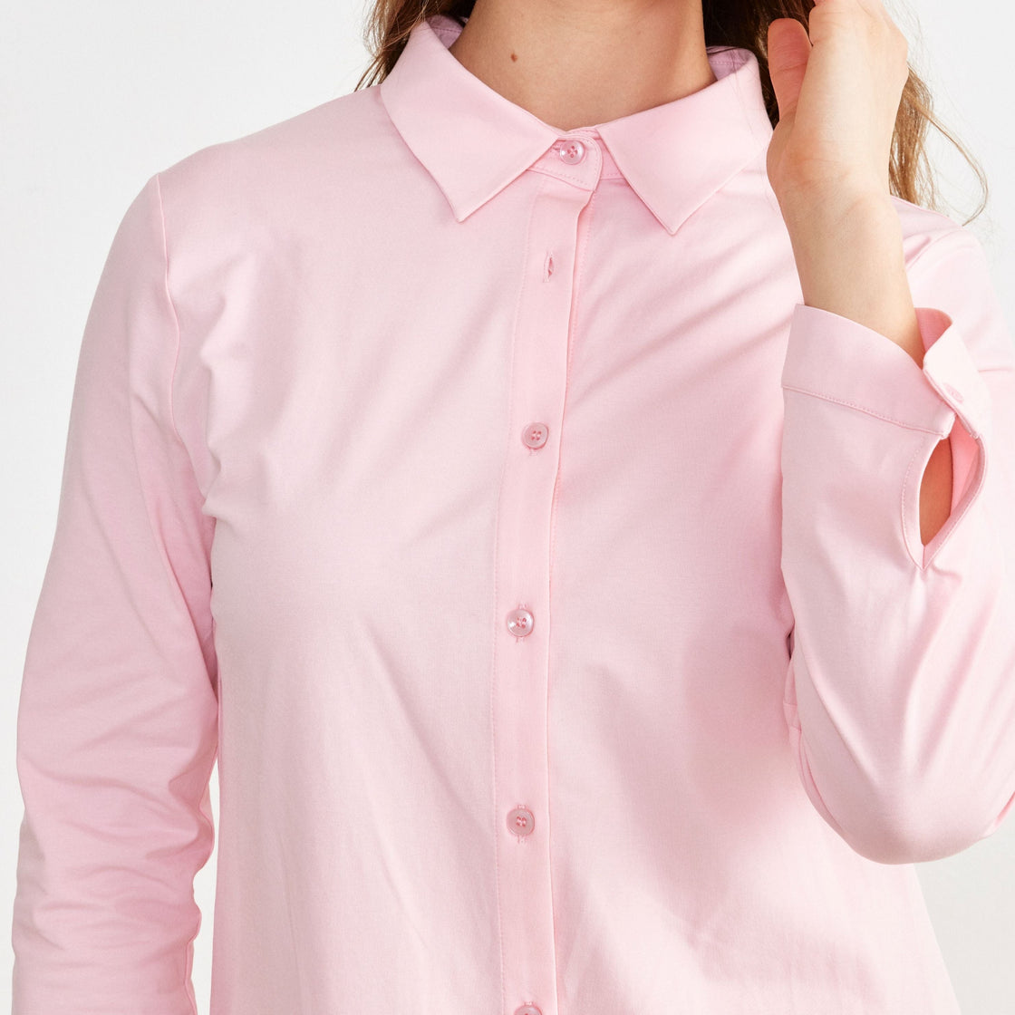 Stretch Jersey Tailored Shirt — Blush Pink