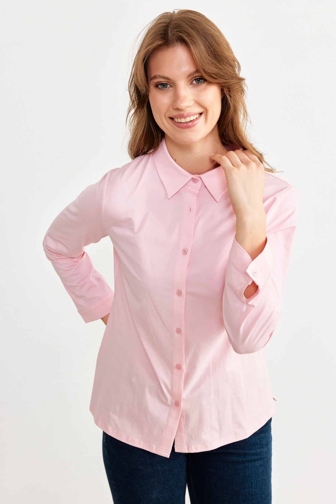 Stretch Jersey Tailored Shirt — Blush Pink