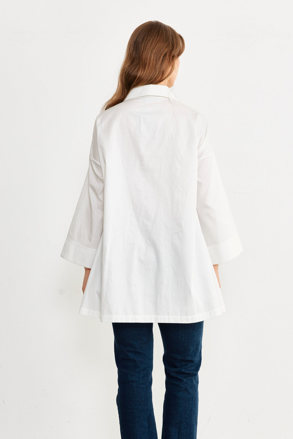 Beaded Floral Appliqué Oversized Shirt — White/Blue