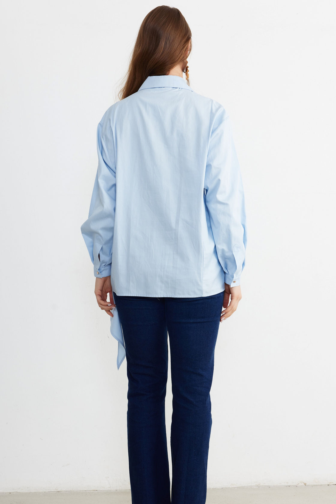 Asymmetric Tie-Detail Poplin Shirt — Powder Blue