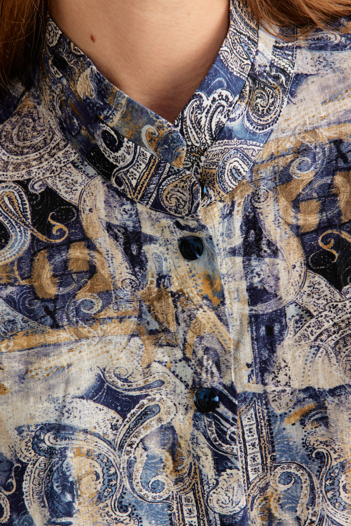 Paisley Print Oversized Shirt Jacket — Navy/Gold