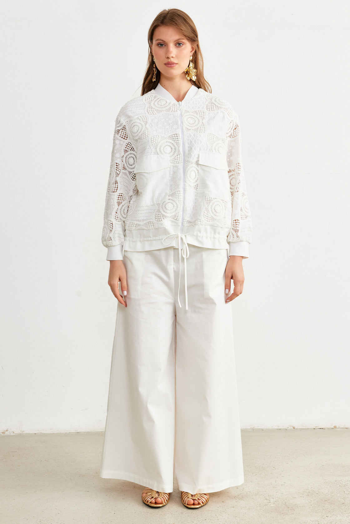 Mixed-Lace Utility Jacket — White