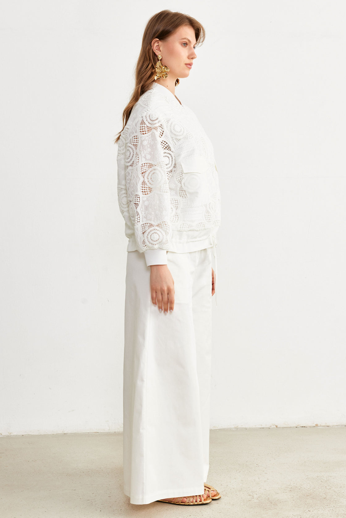 Mixed-Lace Utility Jacket — White