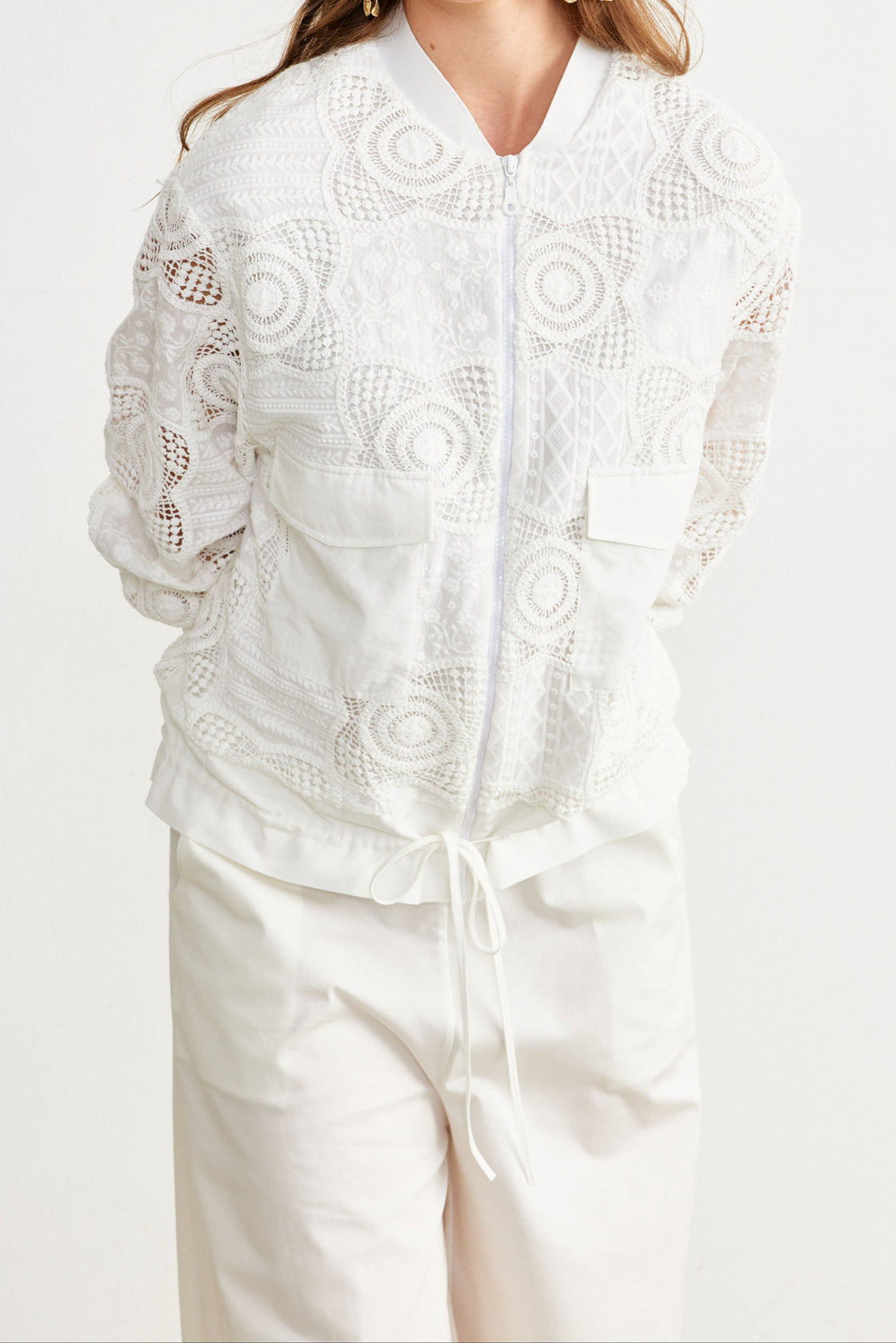 Mixed-Lace Utility Jacket — White