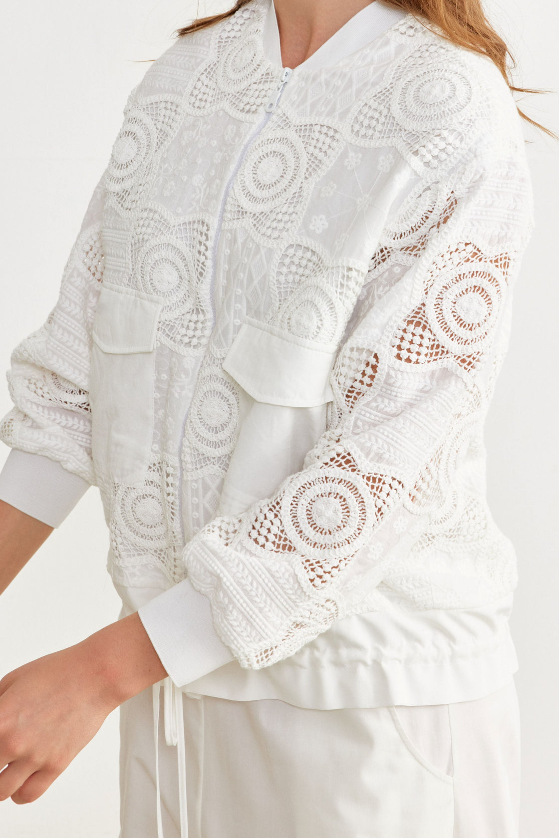 Mixed-Lace Utility Jacket — White