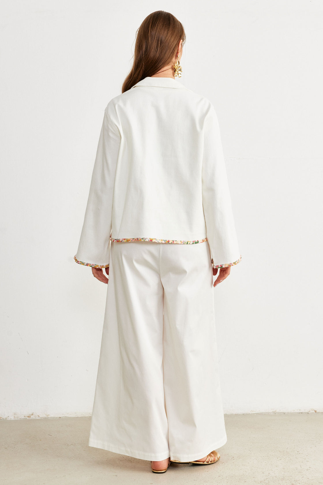 Floral Cutwork Tie-Front Jacket — Ivory/Multi