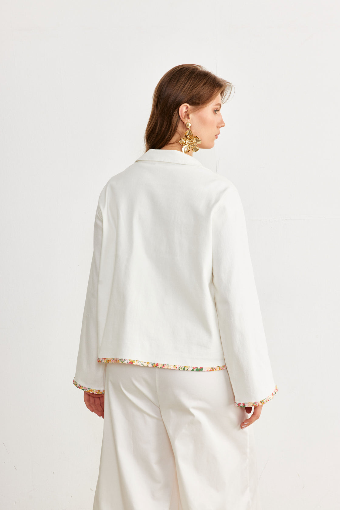 Floral Cutwork Tie-Front Jacket — Ivory/Multi