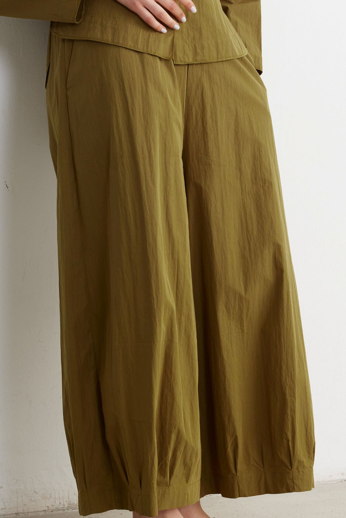Crinkle Shirt & Wide-Leg Trouser Set — Olive