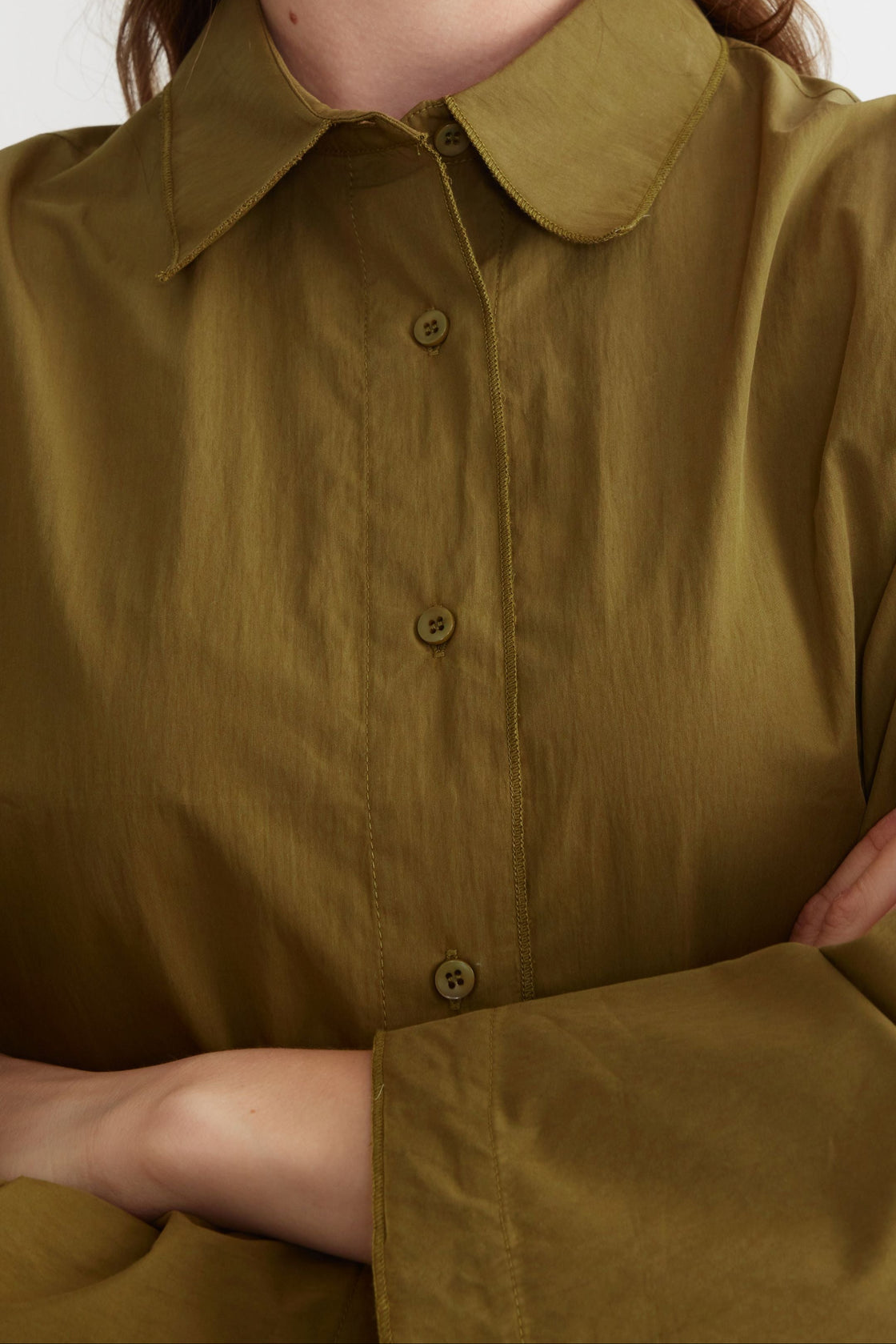 Crinkle Shirt & Wide-Leg Trouser Set — Olive