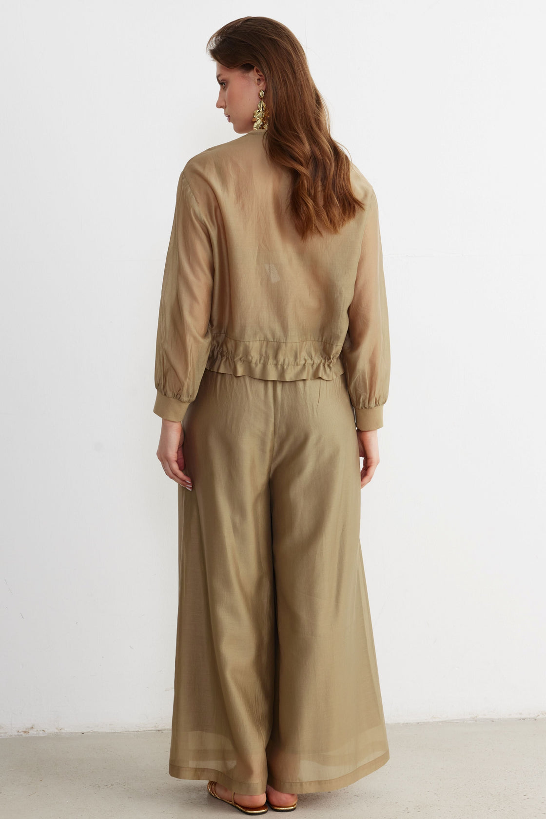 Drawstring Utility Jacket & Wide-Leg Trouser Set — Sand