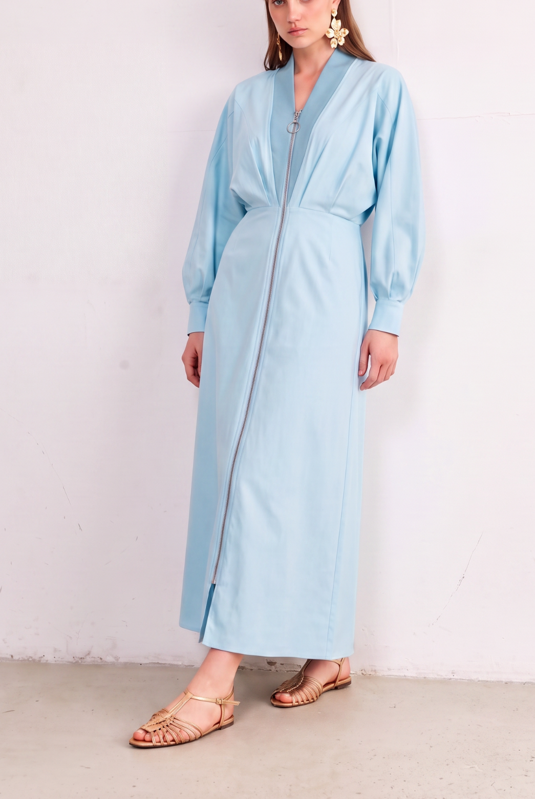 Azure Line Zip Maxi Dress three-quarter view