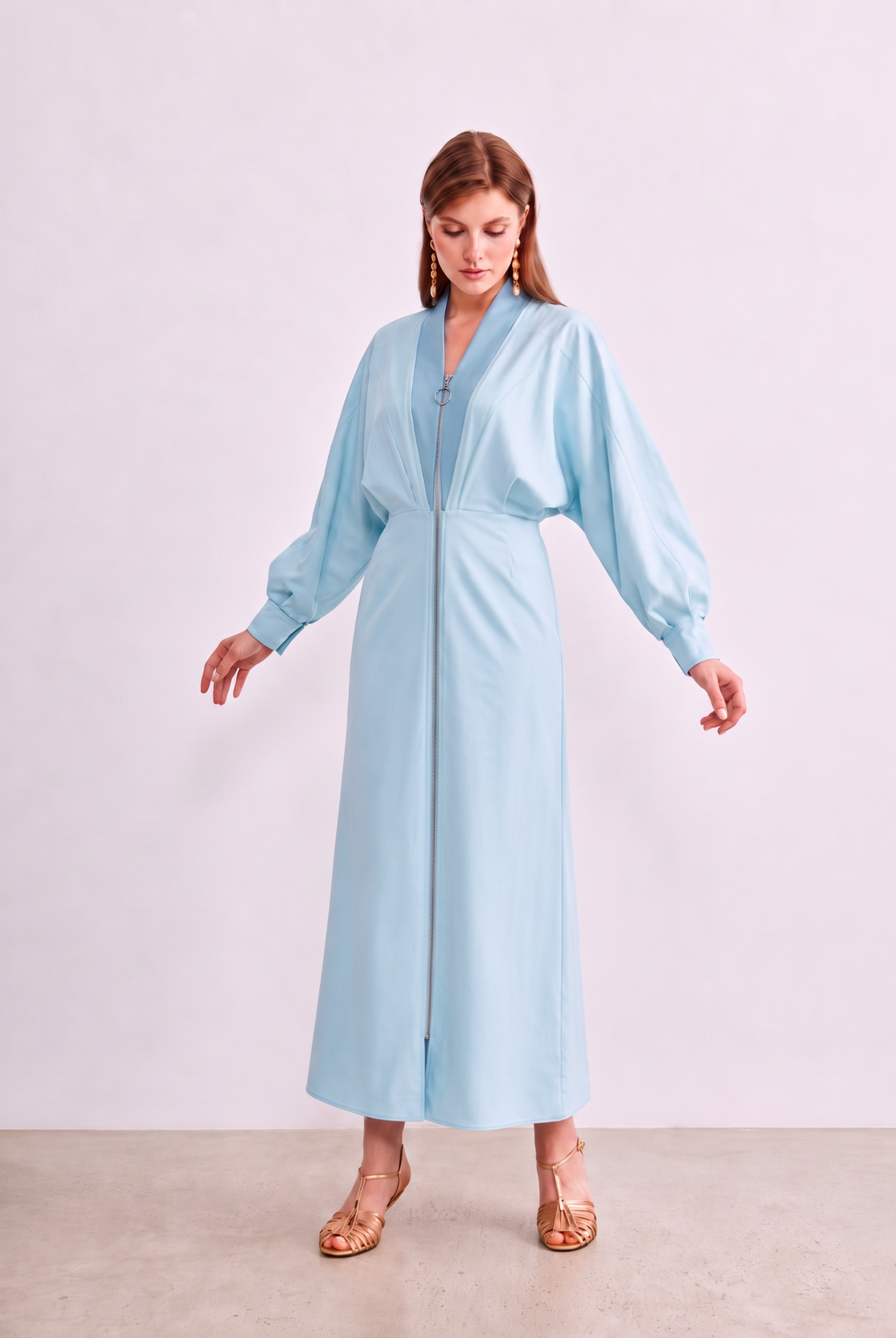 Azure Line Zip Maxi Dress editorial front view