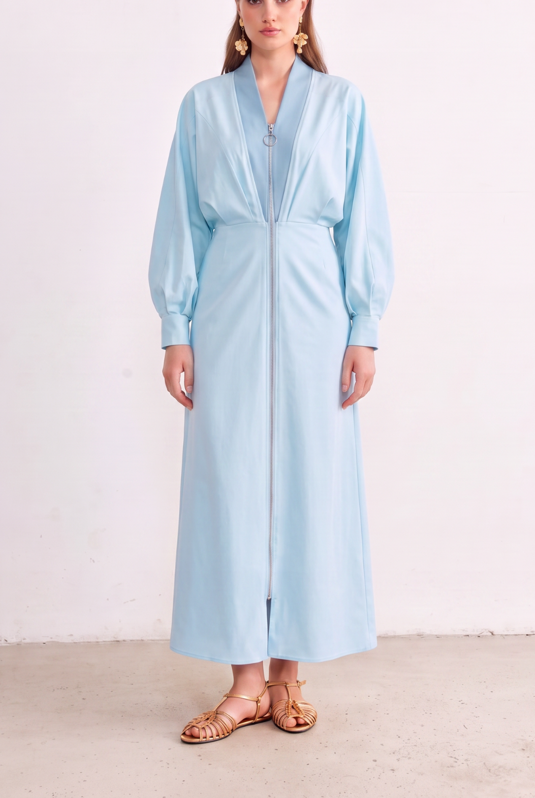 Azure Line Zip Maxi Dress front view
