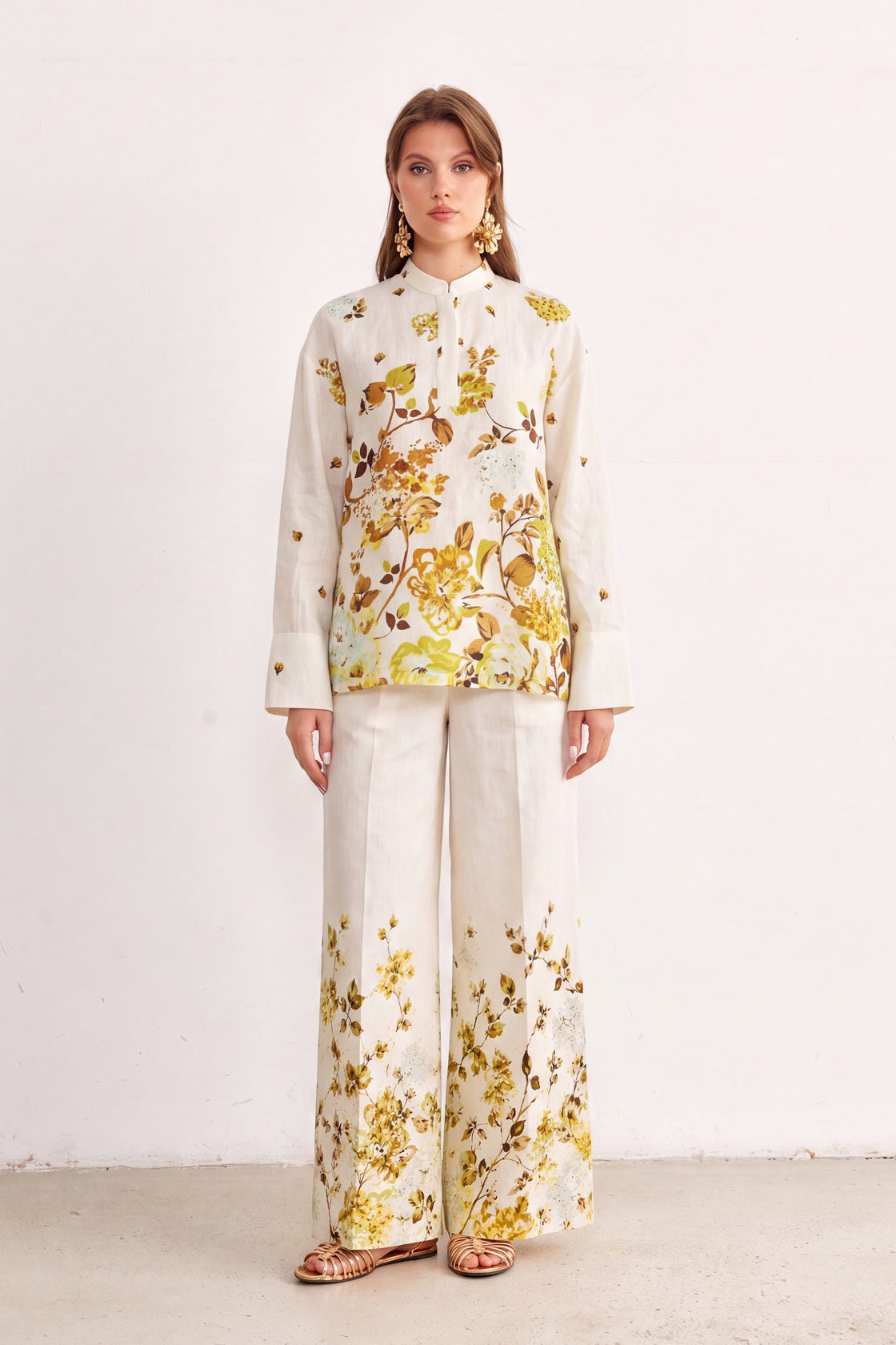 Yellow Floral Linen Co-Ord Set Beige Bloom