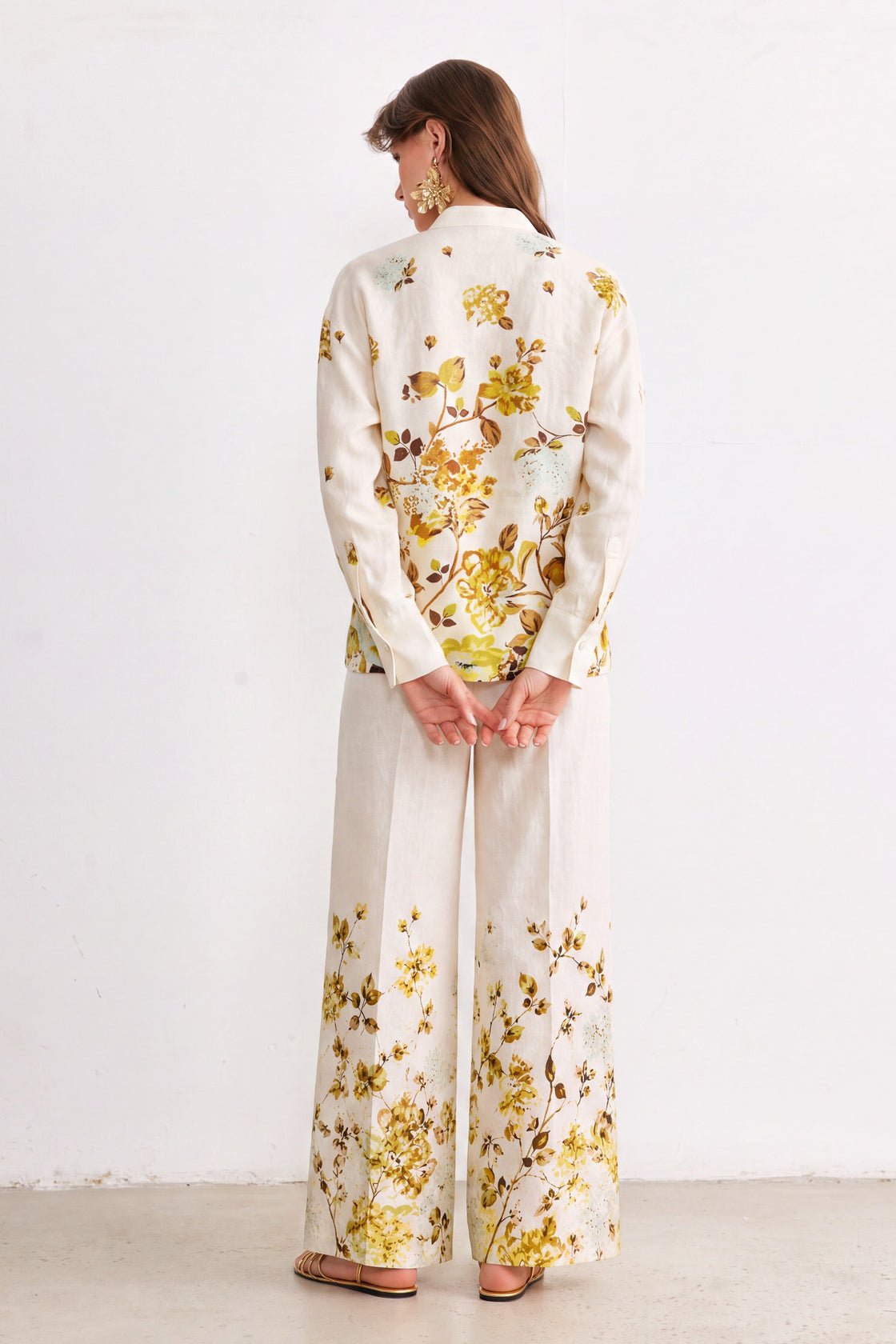 Yellow Floral Linen Co-Ord Set Beige Bloom