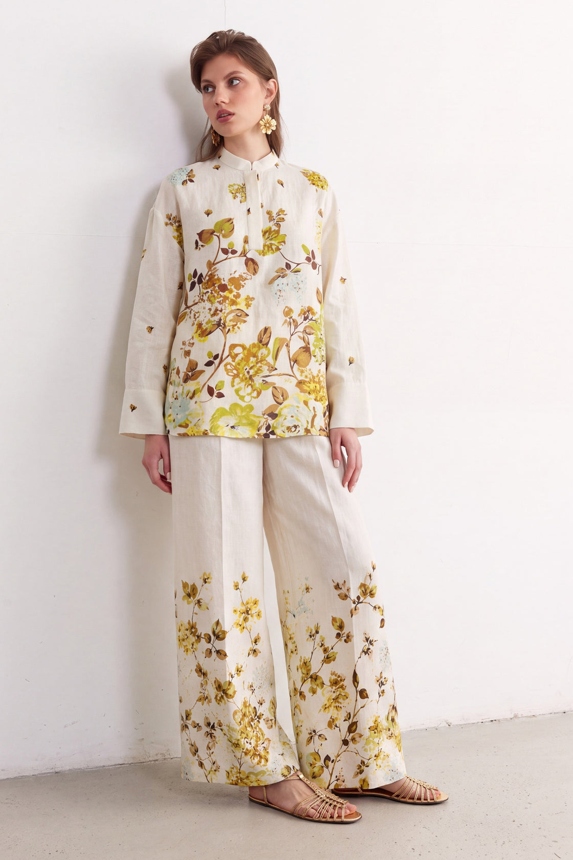 Yellow Floral Linen Co-Ord Set Beige Bloom