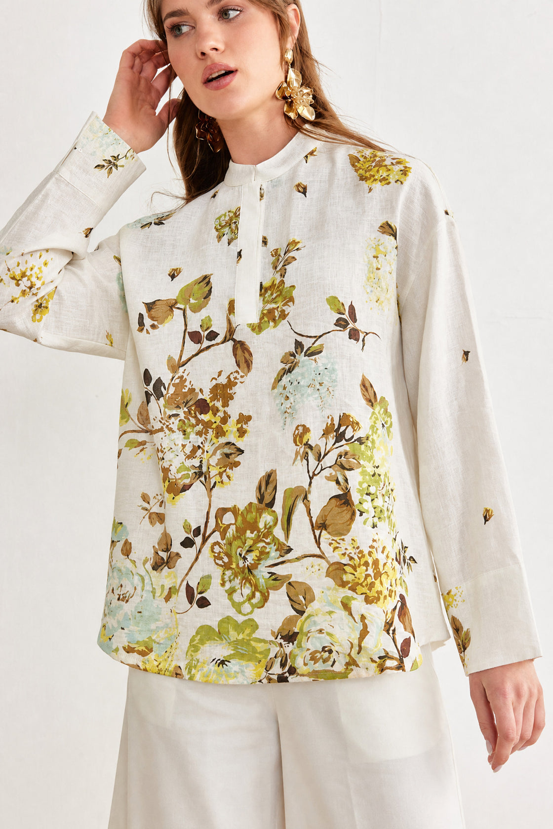 Yellow Floral Linen Co-Ord Set Beige Bloom