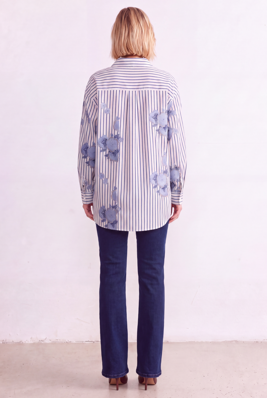 Blue Bloom embroidered stripe shirt back view