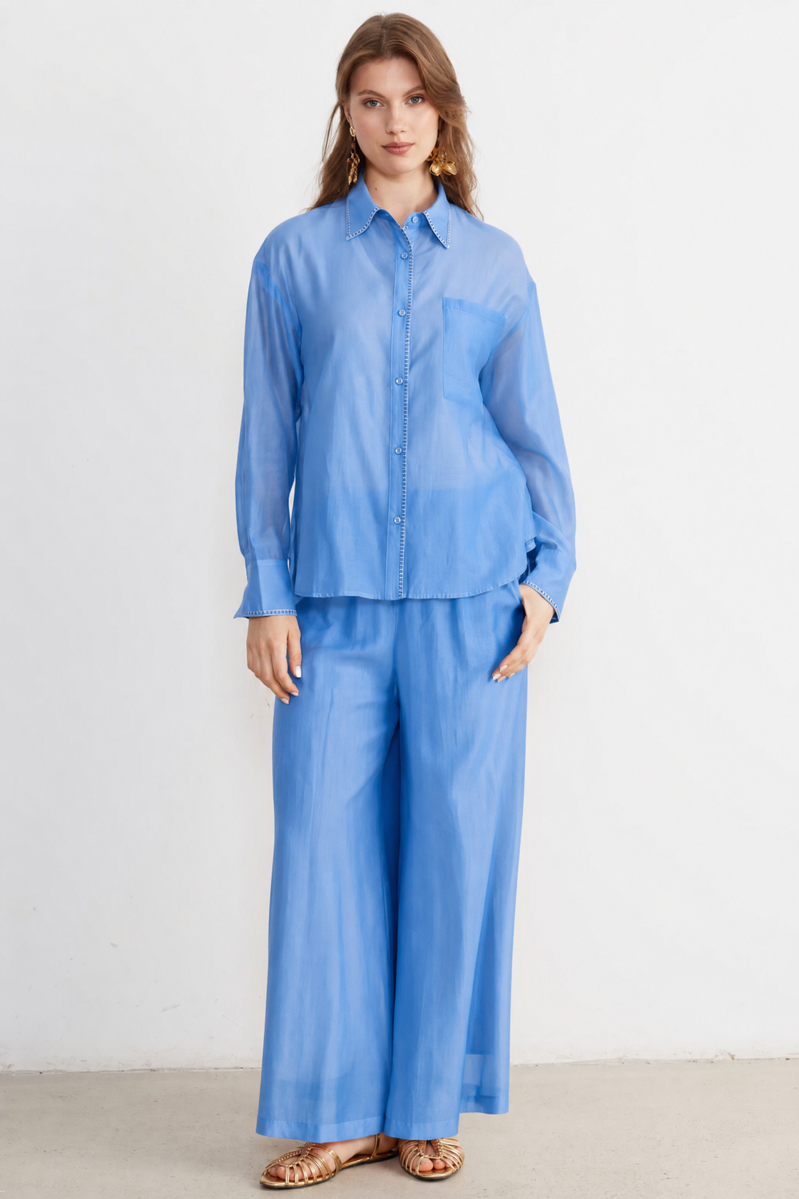 Contrast-Stitch Oversized Set— Blush pink