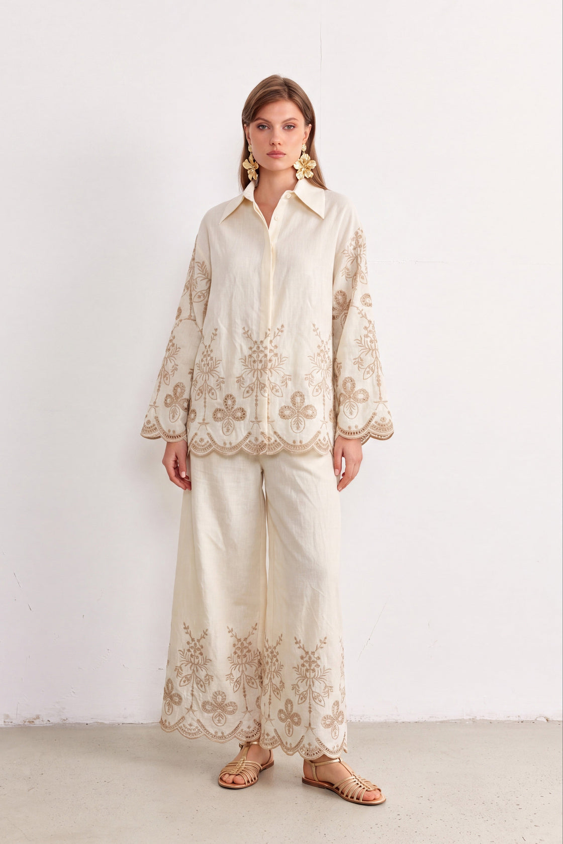 Ivory Jardin Embroidered Linen Set