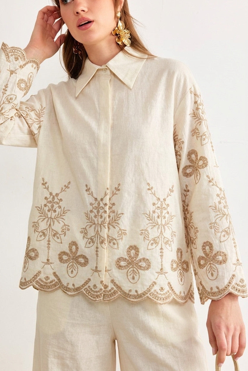 Ivory Jardin Embroidered Linen Set