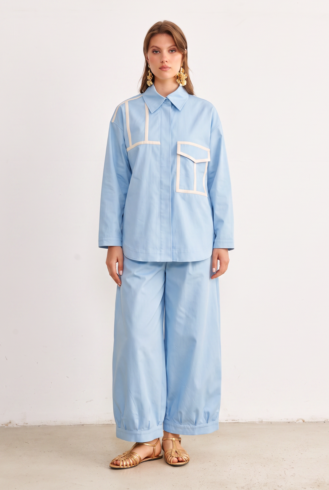 Ice Blue Contrast-Trim Set front view