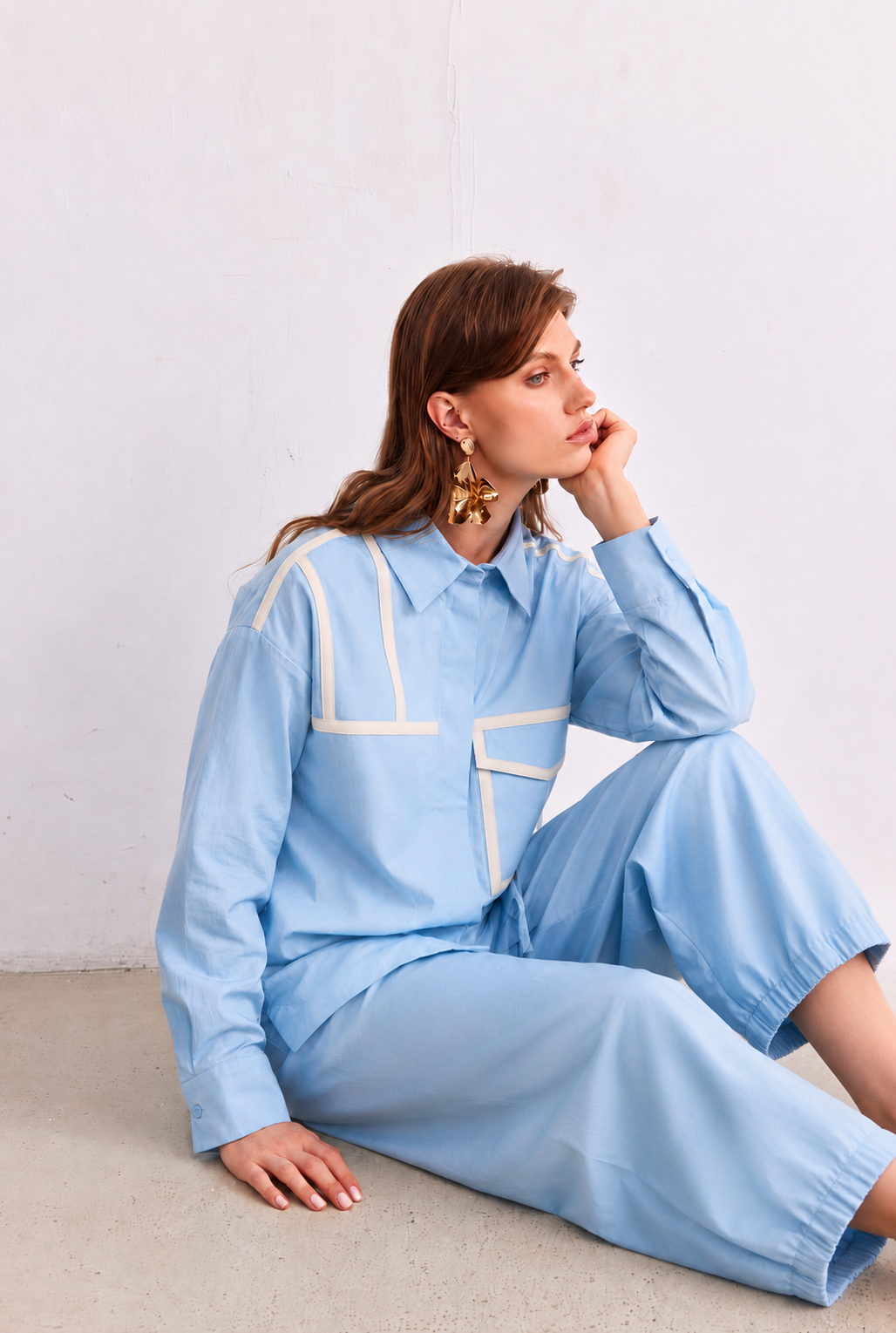 Ice Blue Contrast-Trim Set seated styling view