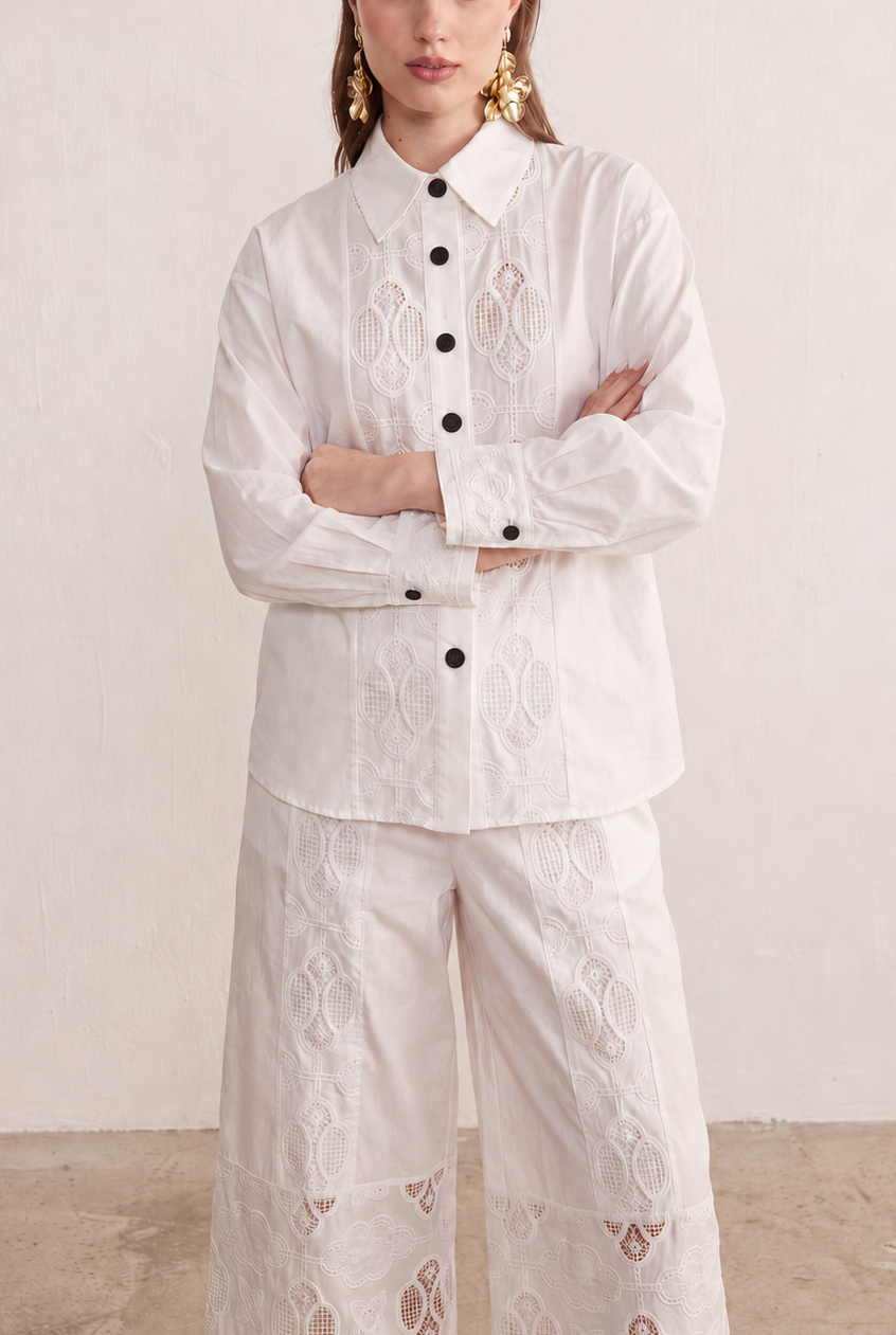 Ivory Guipure Embroidered Set front editorial view
