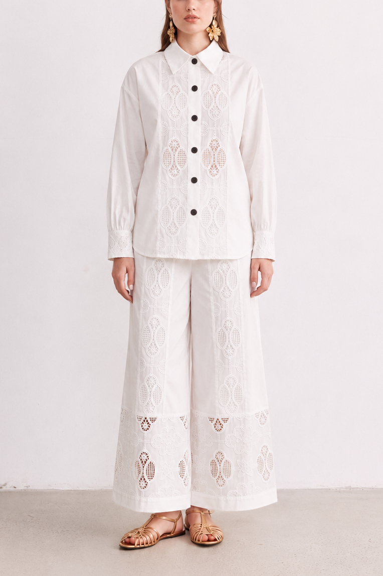Ivory Guipure Embroidered Set front full-length view
