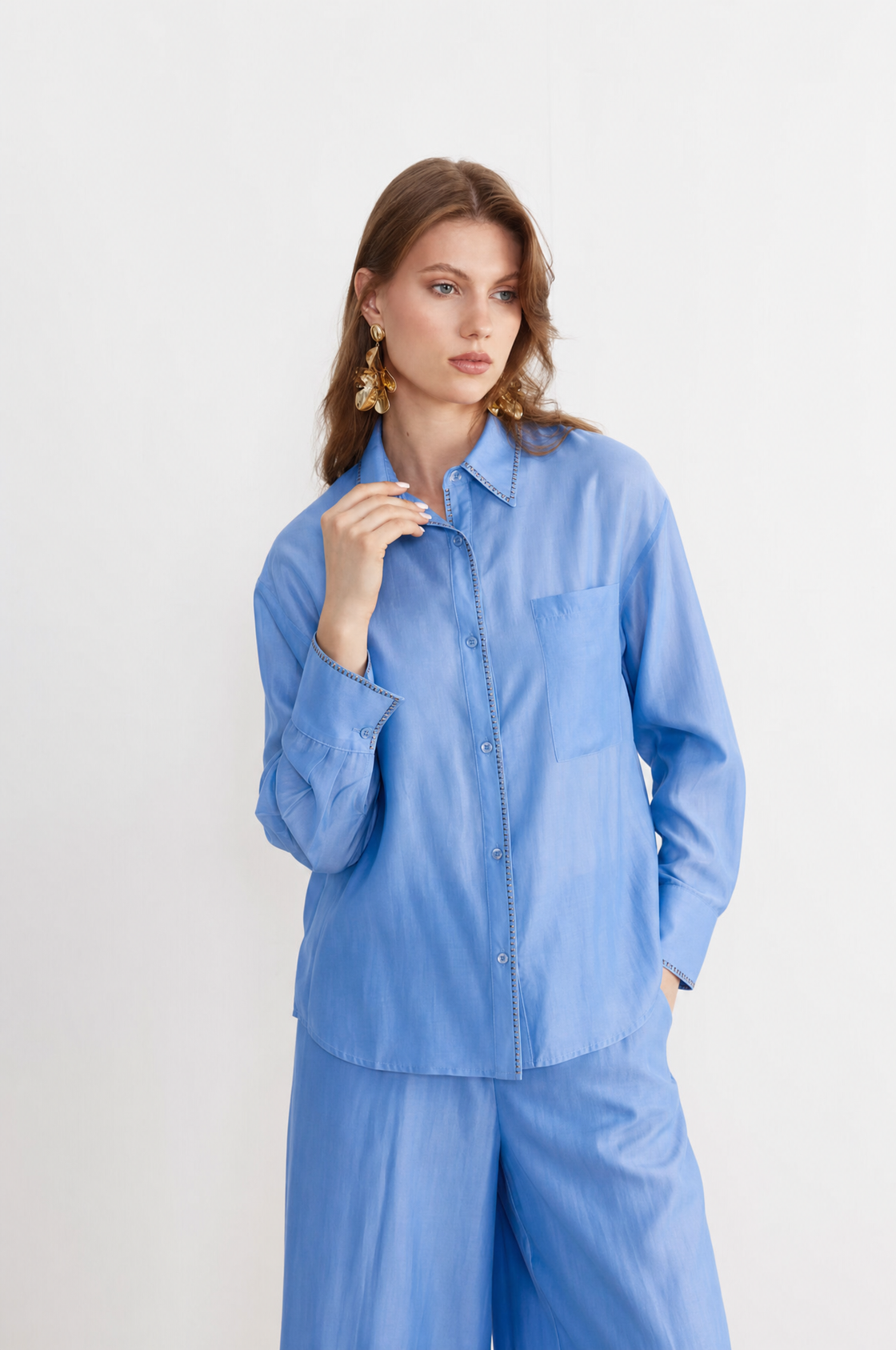 Contrast-Stitch Oversized Set— Blush pink