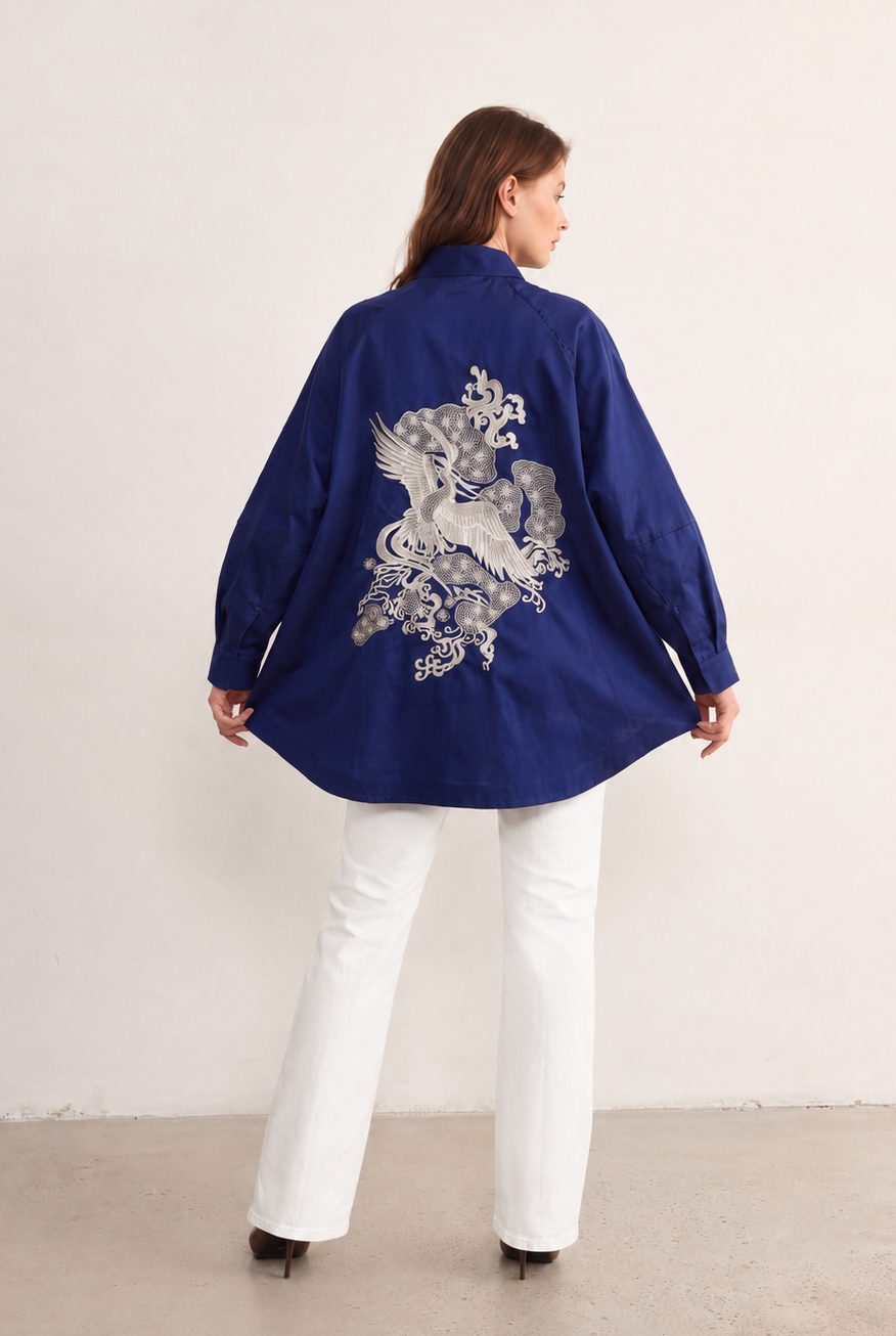 Midnight Bloom Embroidered Shirt relaxed back silhouette