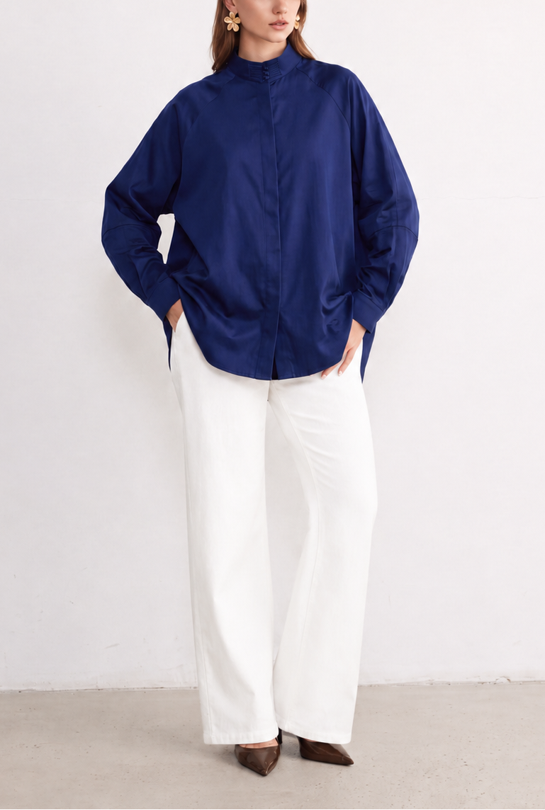 Midnight Bloom Embroidered Shirt front full-length view