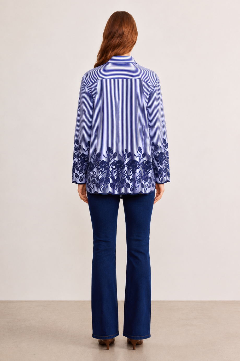 Navy Bloom Embroidered Stripe Shirt back view