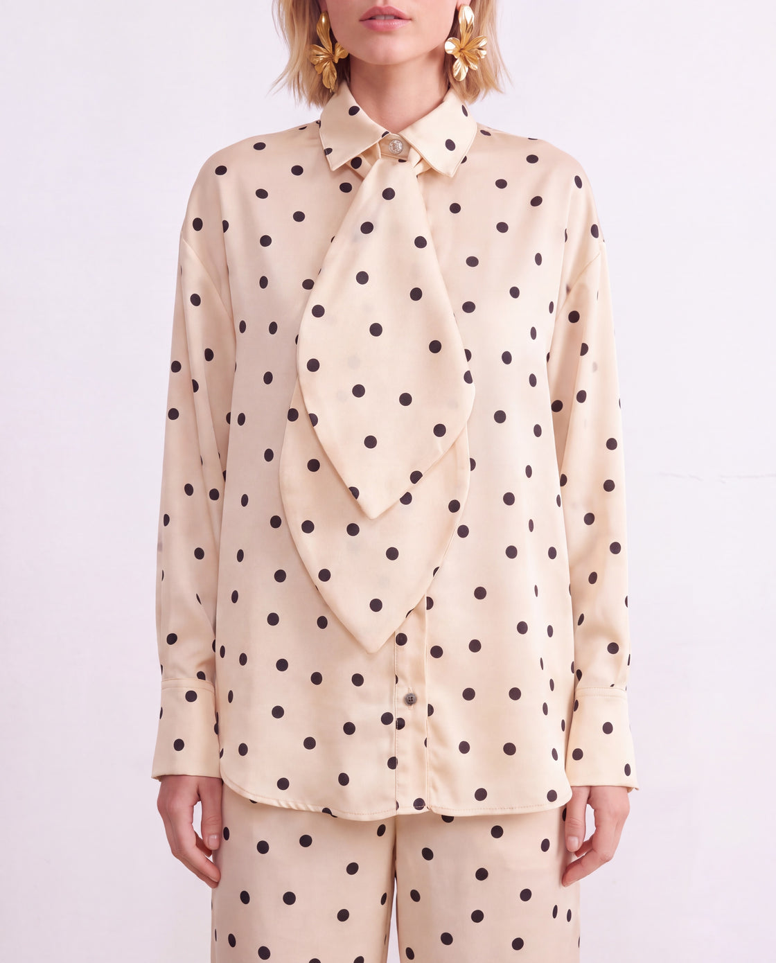 Polka-Dot Satin Neck-Tie Set — neck-tie and button detail