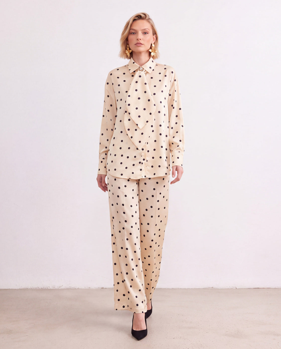 Polka-Dot Satin Neck-Tie Set — editorial front view